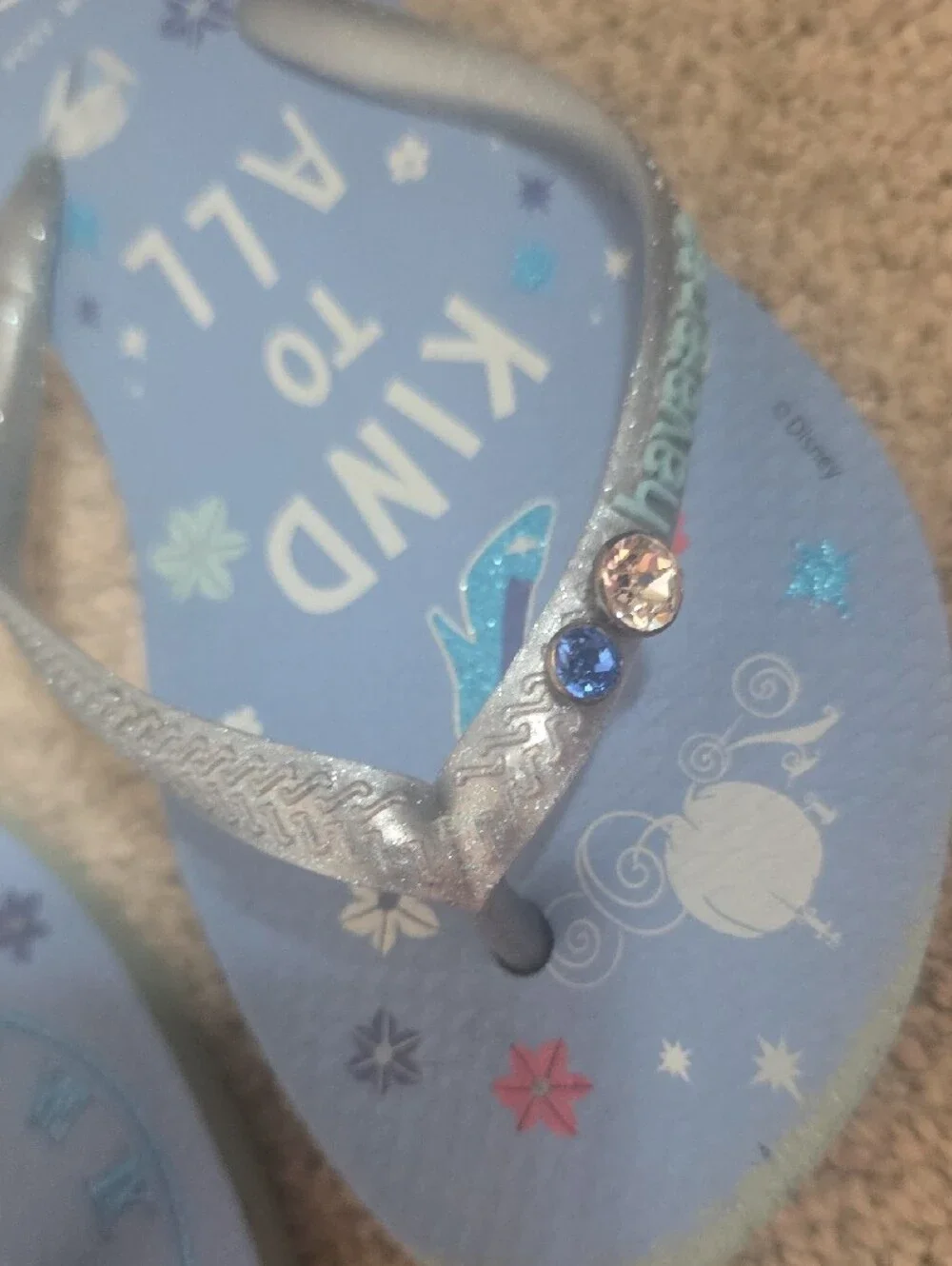 Havaianas Kids Blue Elsa 'Kind to All' Flip Flops with Silver Glitter Straps